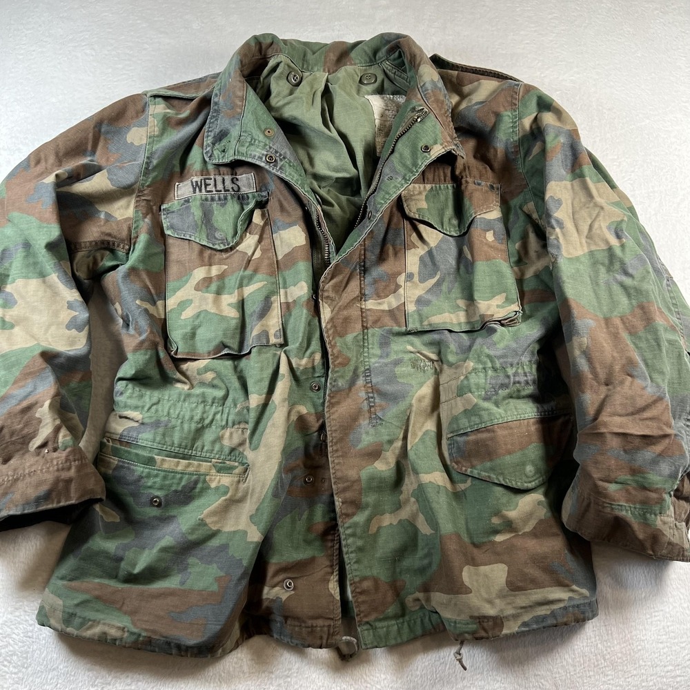 Vintage M-65 Field Coat Mens Large Woodland Camo Cold Weather Military Jacket
